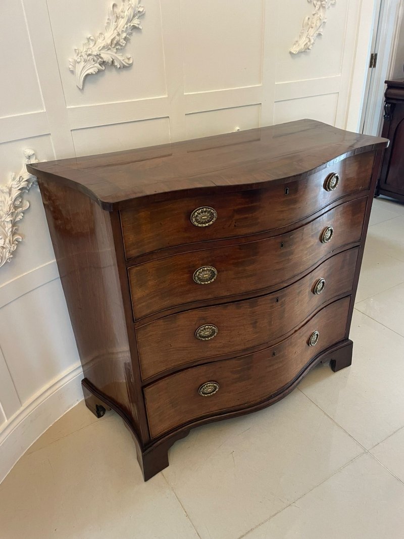 Antique George III 18th Century Quality Figured Mahogany Serpentine Chest of Drawers - Image 10